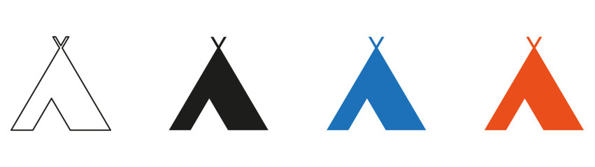Camping tent icon. Outdoor accommodation symbols representing camping, adventure travel, wilderness exploration, glamping, and nature tourism. © BEN HDA