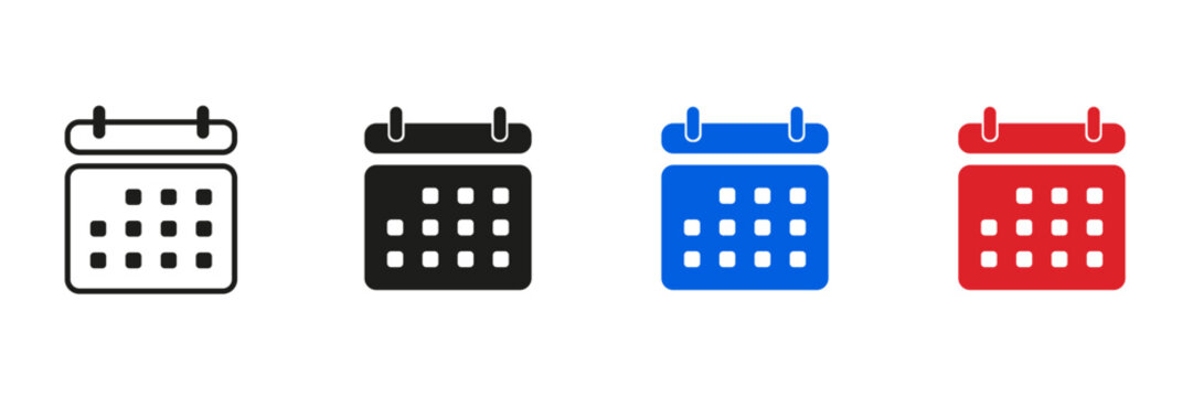 Calendar icon. Collection of date planner symbols representing scheduling, appointments, event management, business planning, productivity, and time organization. Vector illustration.