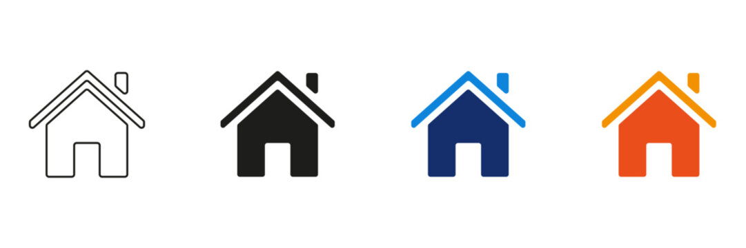 Home icon set. Outline and filled house symbols representing residential properties, home ownership, real estate services, housing solutions, and property management. Vector illustration.
