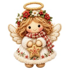 Obraz premium A charming angel figurine adorned with flowers and a star, perfect for festive celebrations and holiday decor.
