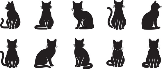 Black cat silhouettes, feline icons, kitty shapes, animal graphics © fksamia