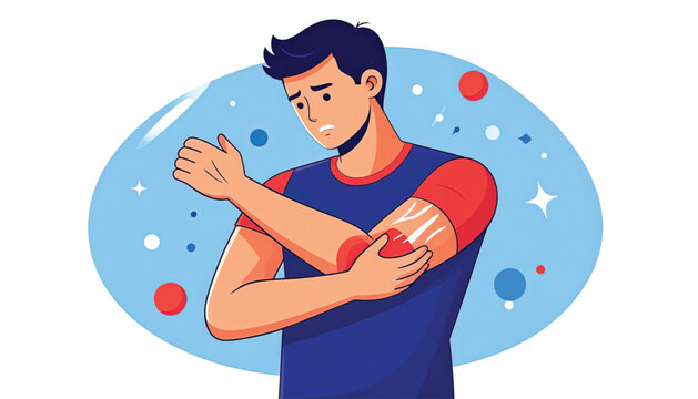Man with sore elbow injury pain.