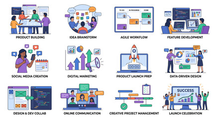 Fototapeta premium Illustrated infographic icons set for digital product development process