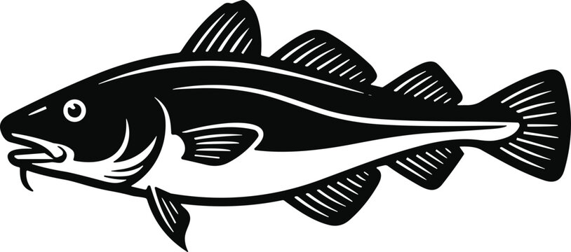 Atlantic cod fish profile silhouette icon.