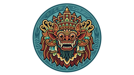 Obraz premium Balinese Barong mask head in circular medal