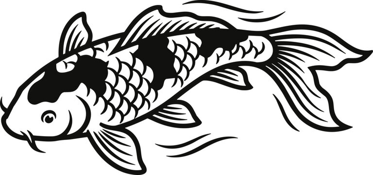 Koi carp fish outline icon.