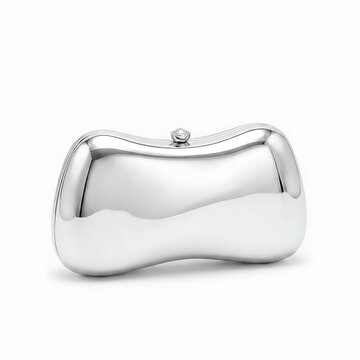 Elegant Chrome Silver Hardcase Clutch Bag on White Background