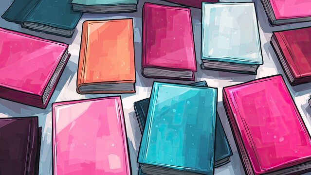 色鮮やかな書籍のフラットレイ 学習と知識の背景素材