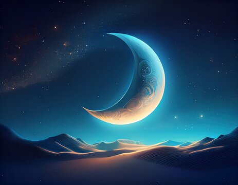 crescent moon vertical background shining in the night sky