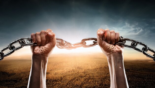hands break chains representing freedom and liberation concept