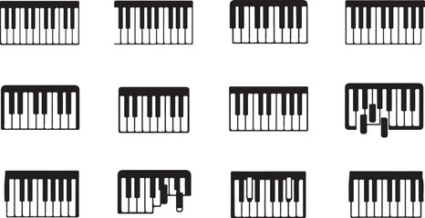 Piano keyboard icons, music symbols, vector graphics, black and white illustrations © fksamia