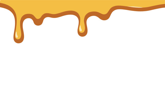 Simple and clean illustration showing thick golden yellow honey or syrup dripping down from the top edge of a white background.