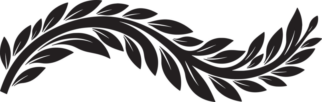 Laurel branch with leaves silhouette element for decorative ornament.