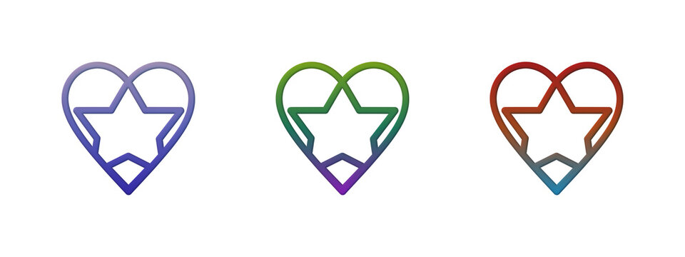 Three colorful heart shapes with stars inside line icons