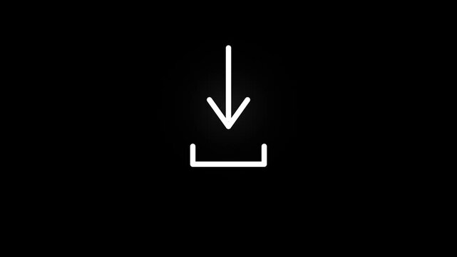 Minimalist White Download Icon Animation Glowing on Black Background with Smooth Motion Effects