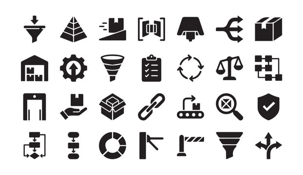 Logistics and supply chain management icon set with logistics, warehouse