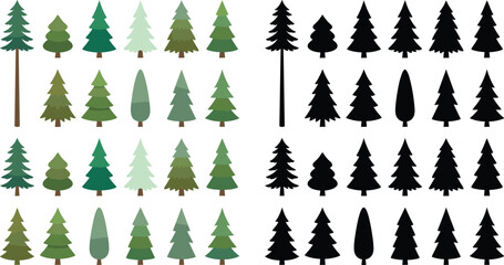 Obraz premium Christmas Tree Icons Set with Colorful Silhouettes on White Background for Holiday Design and Decorations