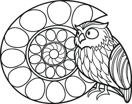 Owl Vector Illustration - Nautilus Shell Mandala Pattern for Tattoo, Logo, Coloring Book, Wall Decor