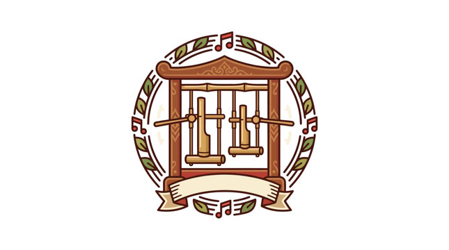 Bamboo angklung instrument displayed in decorative wooden frame