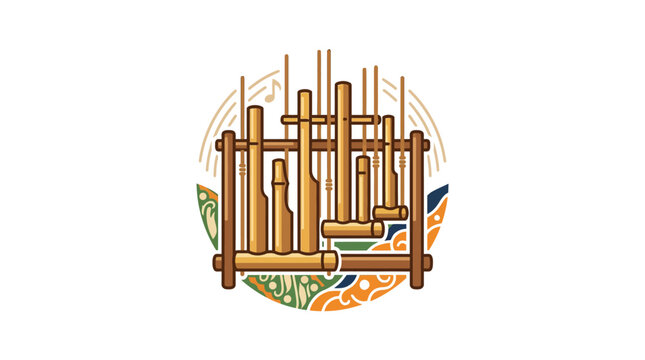 Bamboo angklung instrument icon with decorative background.