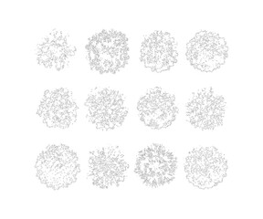 CAD tree top view outline set, light landscape canopy symbols for architecture site plan garden design vector illustration © Rumelaz