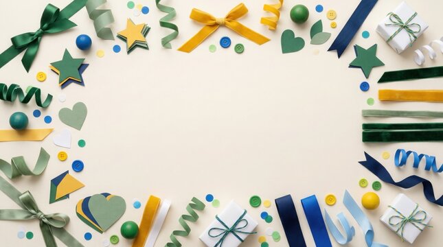 Celebration elements border with ribbons bows confetti and gifts