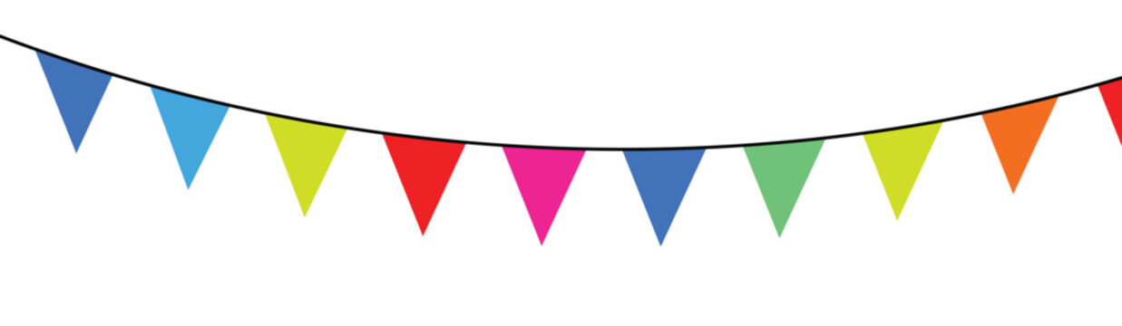 colorful triangle bunting flags on a string, bunting flag decoration, Party flag garland, Colorful celebration pennant