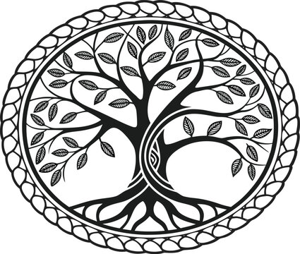 Tree of Life Vector Illustration - Circular Mandala Pattern Design for Tattoo, Logo, Coloring Book, Wall Art