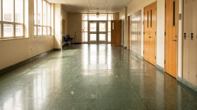Empty School Corridor During Summer Break