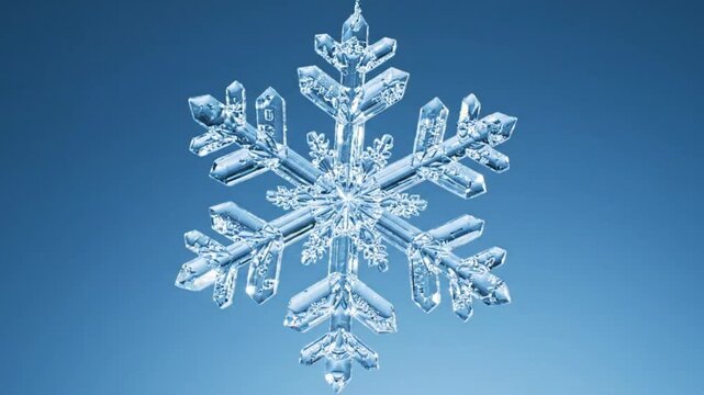 A delicate ice snowflake on a blue gradient background