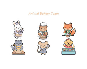 Fototapeta premium Cute Animal Bakery - Kawaii Chef Baking Vector Sticker Collection