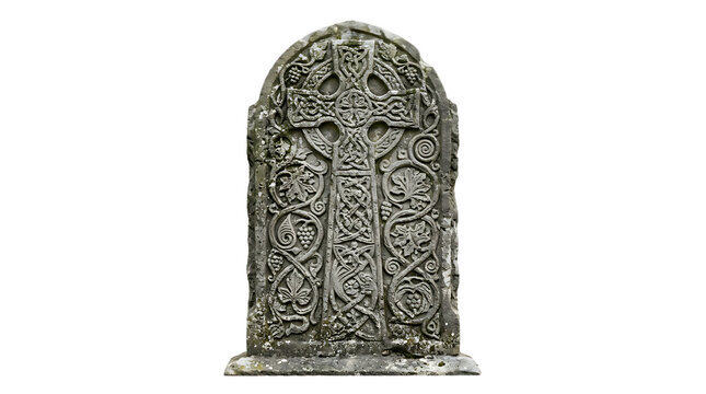 Intricately Carved Ancient Celtic Cross Stone Memorial with Symbolic Patterns and Historical Significance