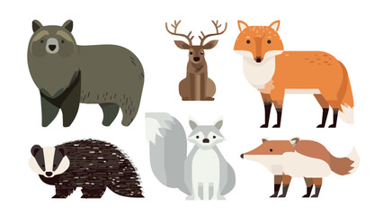 Fototapeta premium Collection of Various Wild Animals Including Bear Deer Fox and More.