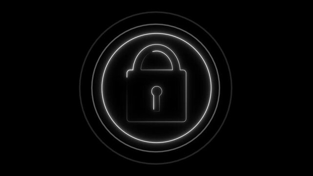 Security protection animation frames glowing white shield lines. Privacy security protection animation circles lock pads. Safe security protection animation secures server nodes.