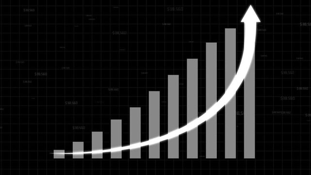 Business growth animation tracks rising market trend arrows. Stable business growth animation scales commercial profit bars. Modern business growth animation loops finance charts.
