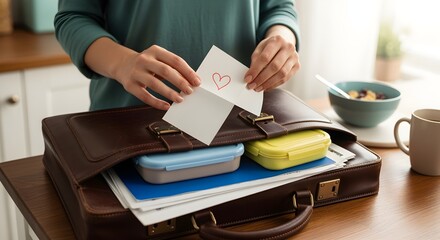 Fototapeta premium A person hiding a love note in their partner's lunchbox