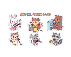 Fototapeta premium Kawaii Music Animals - Cute Animal Band Vector Sticker Pack