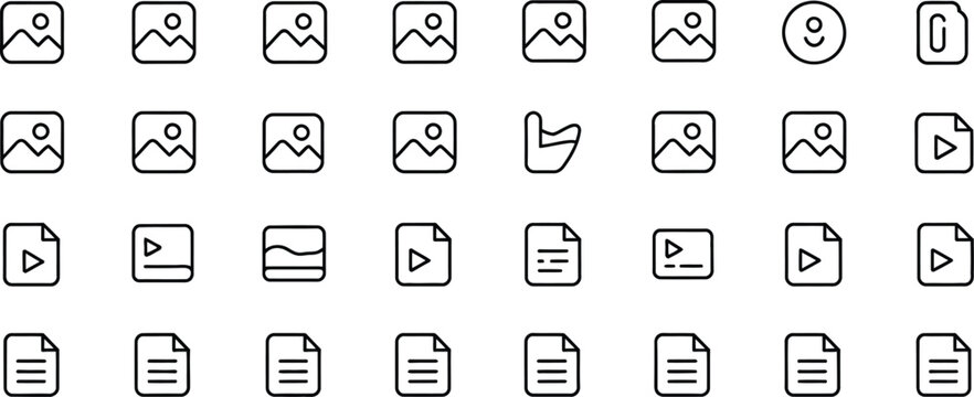 Image and Media File Icon Set Picture Thumbnail Photo Gallery Outline UI Buttons Collection