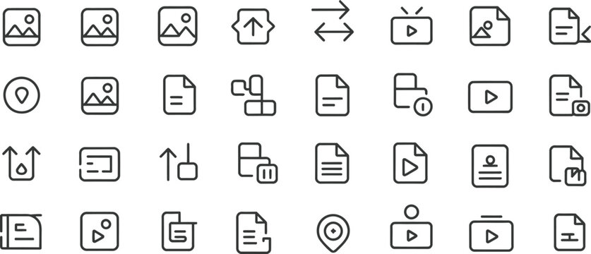 Image and Media File Icon Set Picture Thumbnail Photo Gallery Outline UI Buttons Collection