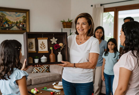 Latin American Retired Woman Proudly Showing Decorations