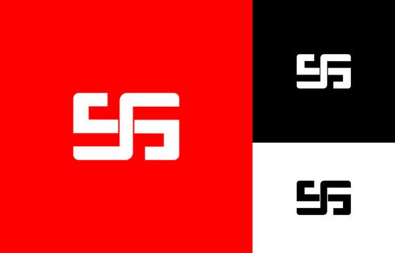 Double S Cross Monogram template. Modern Letters SS Rectangular Flagged Monogram. 