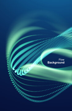 A structure consisting of multiple particles moving along a trajectory. Motion and glow effects. Color gradient. Digital background. 3D illustration for brochure, poster, cover, presentation or banner