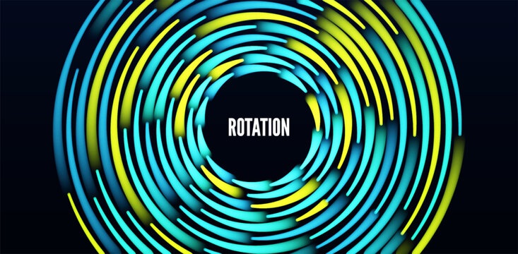 Bright light trails swirl. Dynamic motion. Big data. Particle flow. Science and technology. Concentric circle. Glow and color transition effects. Vector for brochure, poster, cover, presentation.