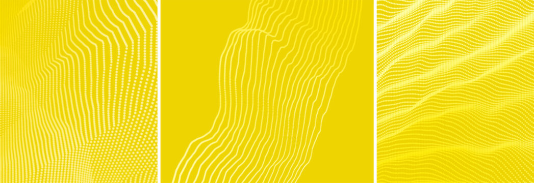 Abstract dot structure. Graphic design. Grid. Wavy surface with multiple folds. Dynamic particle flow. Digital energy flow. Vector graphics for brochures, posters, covers, postcards, presentations.