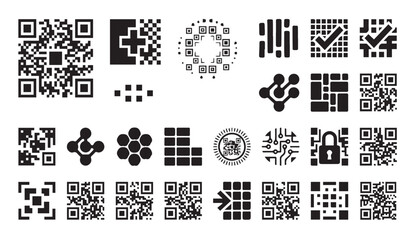 Fototapeta premium Set of qr code and data matrix barcode icons with technology, information