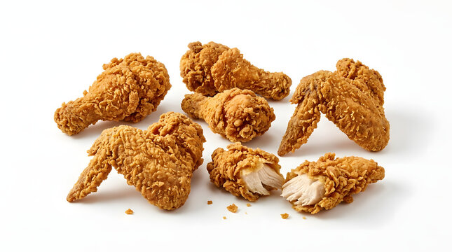 Crispy fried chicken wings and drumsticks on white background transparent background
