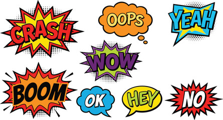 Retro comic book speech bubble set with text effects, pop art explosion vector cartoon illustrationRetro comic book speech bubble set with text effects, pop art explosion vector cartoon illustration © Akramul