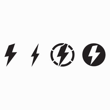 Set of lightning bolt icons and electricity power symbols inside circles
