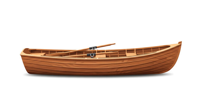Wooden rowboat with oars isolated on white background