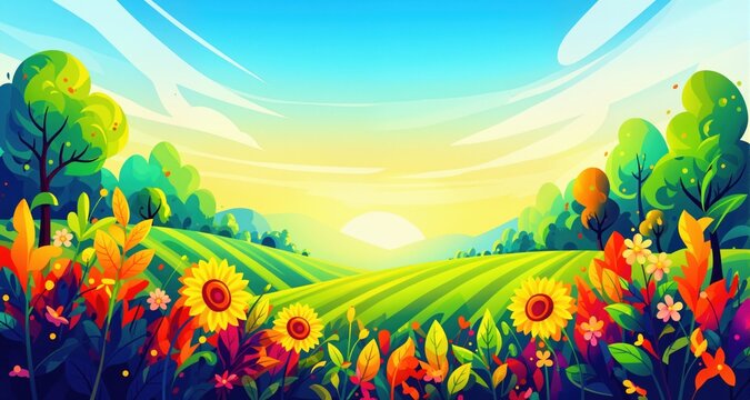 Abstract vibrant summer plantation scene background illustration for creative projects
